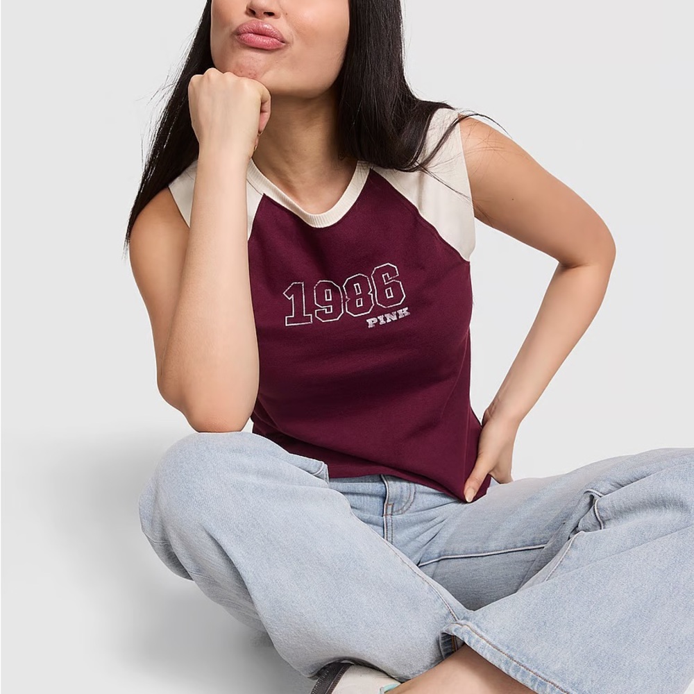 VS PINK Wild Rose Retro Cotton Muscle Tank Top
